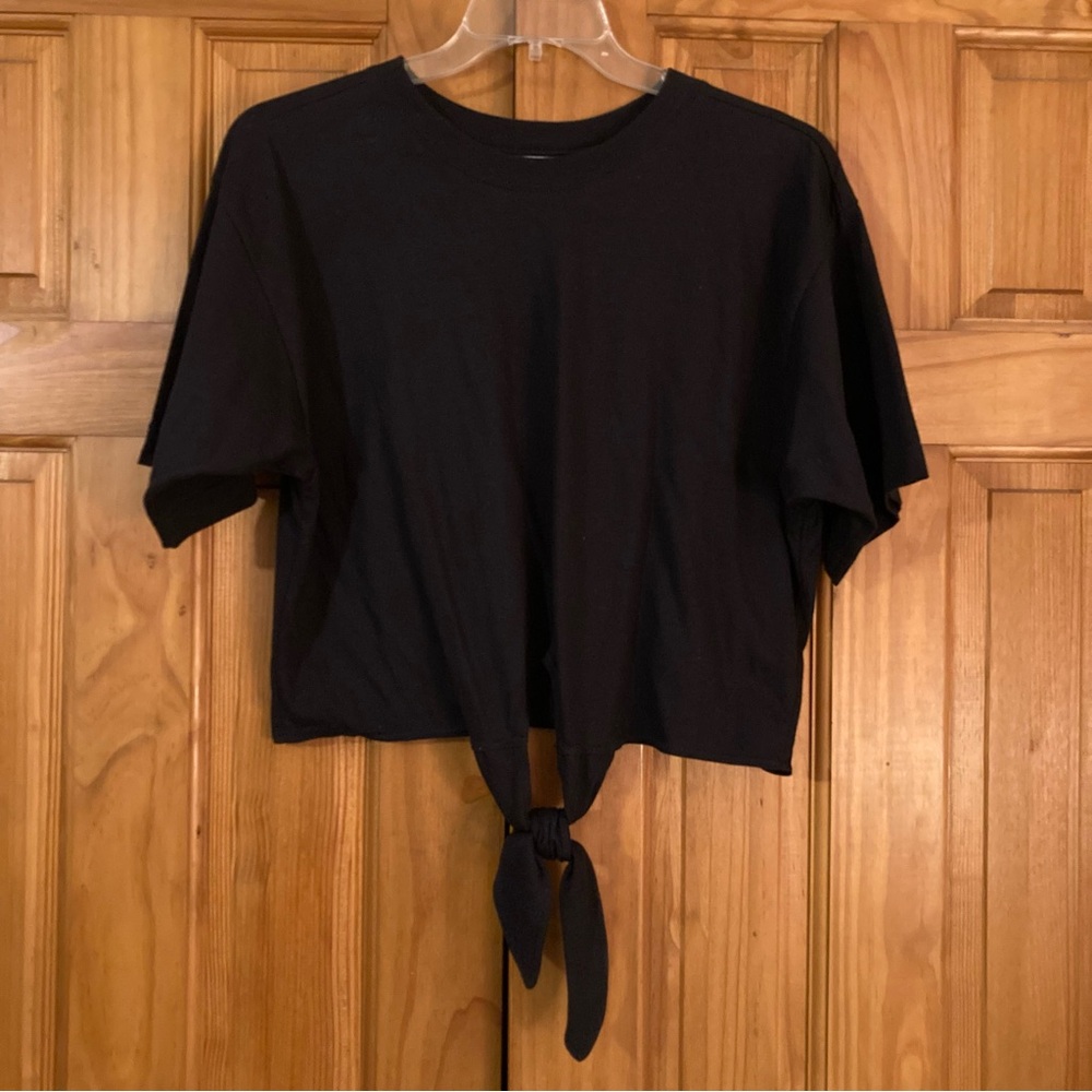 NWOT Denim Republic Vintage 80s Tie Waist Crop Top Black Size XL Extra Large